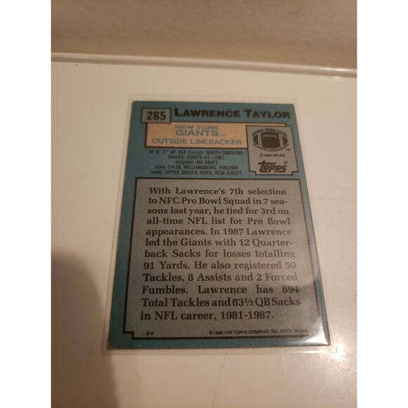 Lawrence Taylor 1988 Topps #285 - New York Giants - NFL - Picture 3 of 4